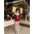 LBML红色连衣裙甜美小个子修身显瘦法式复古新年战袍毛绒一字肩针织女 红色露肩连衣裙 XS【80-90斤】
