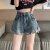 橙央美式高街高腰a字牛仔短裤女夏季薄款热裤显瘦今年流行的裤子 黑灰色-小个子款(身高145-155) XS