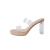 TATAXI女鞋一字带超高跟拖鞋透明高跟夏新款防水台水晶跟凉鞋 米白色 34