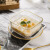 日式锤目纹玻璃碗方形甜品碗水果沙拉碗冰淇淋麦片早餐碗透明小碗 四方波粼碗+金树叶勺