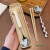 玖岸餐具套装木质筷子勺子不锈钢叉子三件套一人用儿童学生便携收纳盒 黄色鸭鸭勺筷 收纳盒