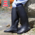 日本野鸟协会雨靴高筒防滑折叠男士农田插秧雨鞋钓鱼橡胶轻便水靴 黑色护口 不加绒 38