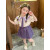 蒙迪索图女童套装夏季短袖薄款学院风儿童白衬衫女孩半裙两件套幼儿园衣服 紫色 90码建议12岁(身高85左右)