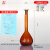 容量瓶高硼硅A级出厂检定证书透明棕色科学实验室玻璃仪器定容具PE盖5 10 25 50 100 250ML棕色+出厂证书