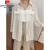 皮尔卡丹（pierre cardin）韩版夏季烫钻褶皱长袖衬衫设计感休闲宽松镶钻小众防晒衣外套女 白色 均码