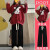 XIPR初中学生运动套装女秋1大童13少女孩14青少年15韩版卫衣两件套 红色卫衣+黑色抽绳裤子(套装) S