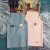 韩式围裙时尚款漂亮洋气的围兜大人做饭衣厨房背心式防水防油 钉扣背带防水纯烟蓝+套袖