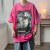 古莱登（GODLIKE）美式复古做旧水洗人物卡通印花宽松落肩短袖T恤男女上衣 粉红色 4XL