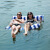 GOTP水上可折叠充气双人浮排 靠背条纹吊床漂浮游乐网布躺椅玩具 深蓝色 132*130CM