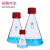 垒固 透明蓝盖三角烧瓶 实验室丝口瓶 螺口玻璃带刻度样品瓶 LG红盖150ml（2个盒装） 
