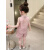 迪士尼女童装夏装套装洋气时髦2024新款儿童夏季宝宝中式珍珠领盘扣衣服 杏色 90cm