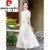 皮尔卡丹新中式国套装连衣裙女2024夏新款优雅气质白色改良旗袍裙子 2XL建议125-140斤