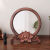 完壮桌面镜子圆化妆镜实木梳妆镜台式手工复古家用小型办公室木质 桌面镜子[荷花款]