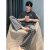 卡萨罗澳品牌睡衣男士2024夏季新款简约短袖长裤薄款家居服套装 黑色 L