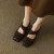 百丽驼美士（BALITOMMS）芭蕾舞鞋女春秋新款英伦风猪鼻子单鞋粗跟玛丽珍鞋 棕色 34