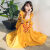 LZML民族服装女泰国风情波西米亚风装刺绣旅游连衣裙海岛度假沙滩裙子 黄色 均码 适合80-150斤