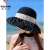 啄木鸟2024款夏季海边度假防晒遮阳草帽时尚可折叠大帽檐蕾丝雏菊黑胶帽 黑色 均码