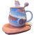 奥丝达可爱独角兽水杯带盖勺ins风女陶瓷牛奶杯子设计感小众马克杯情侣 粉礼盒款粉色+盖+粉球勺 +粉加热