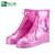 品之德 雨鞋鞋套防水防滑外穿脚套雨靴拉链水鞋套透明粉色S