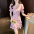 杜宾爵碎花雪纺连衣裙2024年夏季新款收腰V领粉色超仙女小个子荷叶裙子 短款 S
