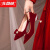 北极绒（Bejirog）红色婚鞋2024年新款法式细高跟结婚鞋新娘秀禾服主婚纱两 酒红 细跟高6CM 34