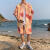 SUNWISESS法式工装男装套装夏季海边花衬衫薄款透气冰丝短袖短裤两件高级感 桔色 4XL