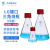 垒固 透明蓝盖三角烧瓶 实验室丝口瓶 螺口玻璃带刻度样品瓶 LG红盖150ml（2个盒装） 