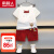 南极人（Nanjiren）汉服男童夏季套装儿童古装周岁礼服男宝宝衣服1-3岁短袖两件套薄 酒红色 90cm