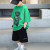 汀曼莲男童套装夏季2024新款网红酷帅气炸街中大儿童夏装时髦两件套 黑色绿裤 110cm(110cm)