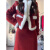 心菲痒大码胖MM秋冬季富家千金新年战袍圣诞小香风外套半身裙两件套 红色 S 建议80-90斤