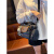 帆布斜挎包包女2023新款刺绣复古风牛仔布手提包大容量通勤手提包 黑灰色 +送笑脸挂件