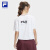 斐乐（FILA）女子针织短袖衫2024夏网球运动干爽宽松V领T恤 亮白-WT 16080AS