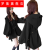 罗集（LUOJI）秋冬装新款时尚百搭灯笼袖外套女小个子中长款风衣大衣 黑色加棉加厚 XL