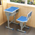高中小学校学生辅导桌培训班桌椅加厚单双人可升降学习写字课桌椅 蓝色单人双柱 带椅子
