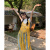 梦园朵C春季2024新款时尚设计感手工钩织流苏波西米亚风吊带外衫连衣裙 黄色 均码