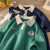 鲨梵度美式复古t恤女新款2024夏季纯棉polo领短袖体恤宽松独特设计上衣 绿色 M