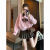 卡代勒 KAIDAILIE粉色polo领套头卫衣加绒短款女秋冬美式小个子减龄百褶裙两件套装 粉色卫衣加绒+咖色百褶裙两件 M 90-100斤