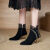 朵蕾汀高跟鞋冬季女5厘米粗跟尖头短靴法式性感蕾丝水钻短靴女高跟鞋202 黑色 35