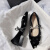 Supnba212024夏季新款小众设计尖头复古单鞋金丝绒高级水钻韩版玛丽珍鞋 黑色 35