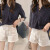 GOM&RICO韩版新款时尚宽松条纹衬衫七分袖减龄女潮上衣女装休闲打底衫显瘦 深蓝色