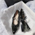 Supnba212024夏季新款小众设计尖头复古单鞋金丝绒高级水钻韩版玛丽珍鞋 黑色 35