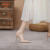 鞋柜（shoebox）达芙妮集团旗下裸色一字带包头凉鞋女2024年夏季尖头细跟高跟鞋 黑色 35