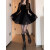 尔陌品牌今年流行法式开叉蕾丝裙高级黑色挂脖丝绒连衣裙蕾丝裙2024春 短款 S
