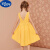 迪士尼（Disney）女童裙子2024夏装儿童无袖薄款透气连衣裙演出公主裙 黄色 150