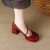 CAT AI TATA春季新款玛丽珍小皮鞋女粗跟厚底圆头浅口酒红色高跟单鞋 黑色高跟 34