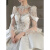 Maycaur高端婚纱2024新款新娘主纱感法式缎面重工婚服小个子长袖高定 齐地款(八件套) 3XL