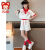 阿狸女童夏季套装2024新款洋气运动童女儿童网短袖两件套夏装 红色POIO领套装 120