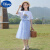 迪士尼女童夏装洋气套装裙2024新款韩版儿童装夏季中大童网纱裙子两件套 蓝色 草帽上衣+网纱裙一套 140cm