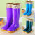 高筒防滑加绒棉防水鞋桶胶鞋水靴女厨房保暖冬季 紫色中筒-加厚款无绒 39