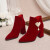 erlyeen【龙年限定】本命年穿的红色高跟鞋龙年战袍靴冬季婚鞋女加绒2024 爱心珍珠粗跟婚靴5厘米 34